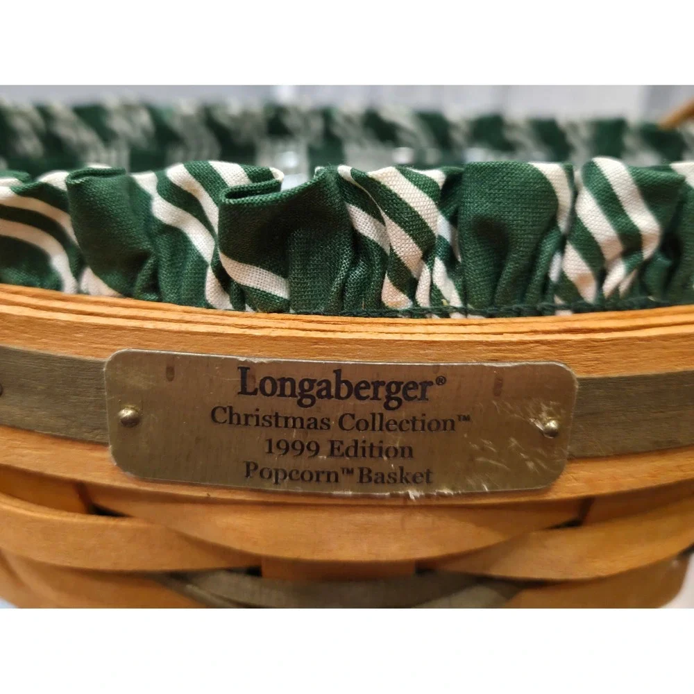 Longaberger 1999 Christmas Collection Popcorn Basket Green Liner Protector 48712